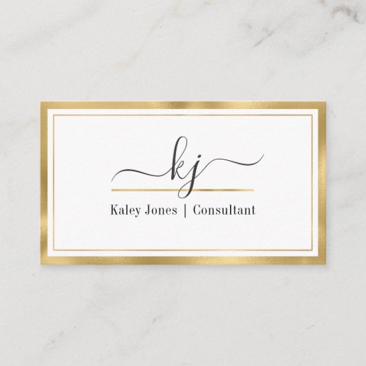 Modern Girl 2 Monogram Script Gold White Visitenkarte (Vorderseite)