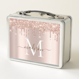 Modern Girl Blush Pink Rose Gold Glitzer Monogram Metall Brotdose