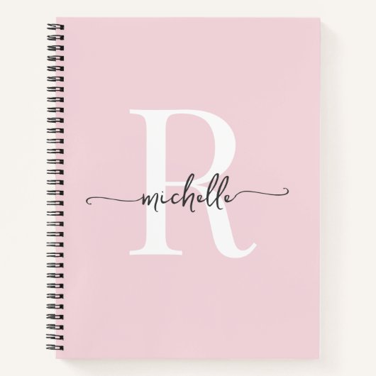 Modern Girl Blush Pink Script Monogram Name Notizblock (Vorderseite)