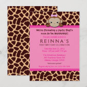 Modern Girl Monkey Invitation [Rosa] Einladung (Vorne/Hinten)