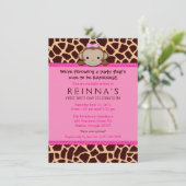 Modern Girl Monkey Invitation [Rosa] Einladung (Stehend Vorderseite)