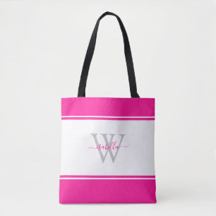 Modern Girl Monogram Script Hot Pink Tasche