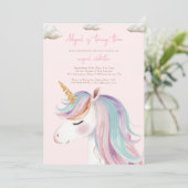 Modern Girl Unicorn Geburtstag Einladung (Stehend Vorderseite)