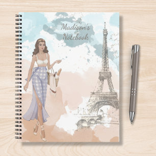Modern Girl Watercolor Paris Personalisierter Name Notizblock