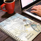 Modern Girl Watercolor Paris Personalisierter Name Notizblock