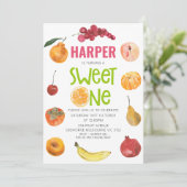 Modern Girls Frucht 1. Geburtstag Einladung (Stehend Vorderseite)