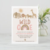Modern Girls Safari Wild 1. Geburtstag Einladung (Stehend Vorderseite)