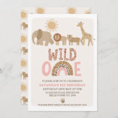 Modern Girls Safari Wild 1. Geburtstag Einladung (Vorne/Hinten)
