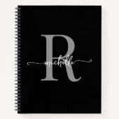 Modern Girly Black Grey Script Monogram Name Notizblock (Vorderseite)