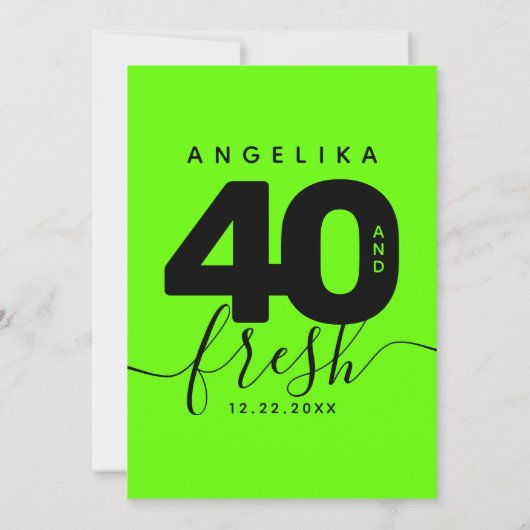 Modern Girly Bright Green 40 und Fresh Einladung (Rückseite)