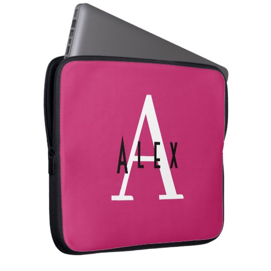 Modern Girly Bright Pink Monogram Initial + Name Laptopschutzhülle (Vorne Rechts)
