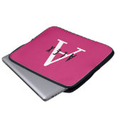 Modern Girly Bright Pink Monogram Initial + Name Laptopschutzhülle (Vorne Knopf)