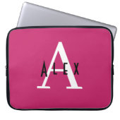 Modern Girly Bright Pink Monogram Initial + Name Laptopschutzhülle (Vorderseite)