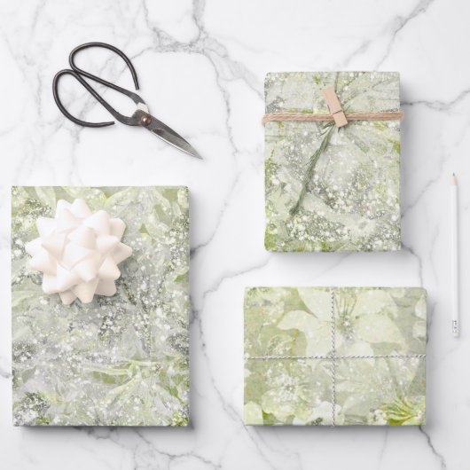 Modern Girly Chic Niedlich Kiwi Floral Glitzer Mus Geschenkpapier Set (Vorderseite)