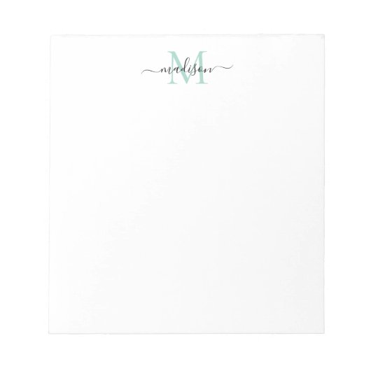 Modern Girly Chic Script Monogram Mint Green Teal Notizblock (Vorderseite)