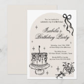 Modern girly doodle Birthday Invitation Einladung (Vorne/Hinten)