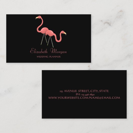 Modern Girly Funny, Flamingos, Black Visitenkarte (Vorne/Hinten)