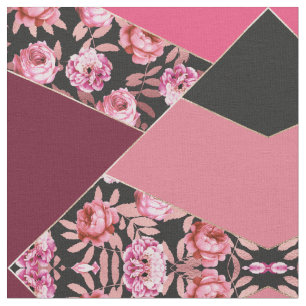 Modern Girly Gold Pink Black Floral Geometric Stoff