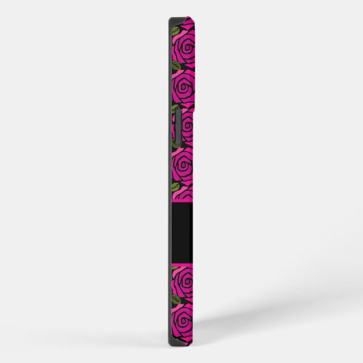 Modern Girly Hot Pink Roses Custom Name Monogram  iPhone Hülle (Rechte Seite)