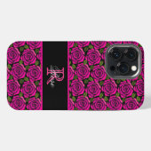 Modern Girly Hot Pink Roses Custom Name Monogram iPhone Hülle (Rückseite (Horizontal))