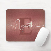 Modern Girly Maroon Red Glitzer Monogram Name Mousepad (Mit Mouse)