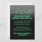 Modern Girly Mint Green 20 und Trendy Birthday Einladung (Vorderseite)