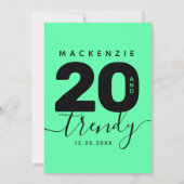 Modern Girly Mint Green 20 und Trendy Birthday Einladung (Rückseite)