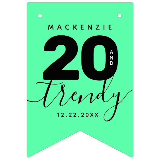 Modern Girly Mint Green 20 und Trendy Birthday Wimpelkette (Zweite Fahne)