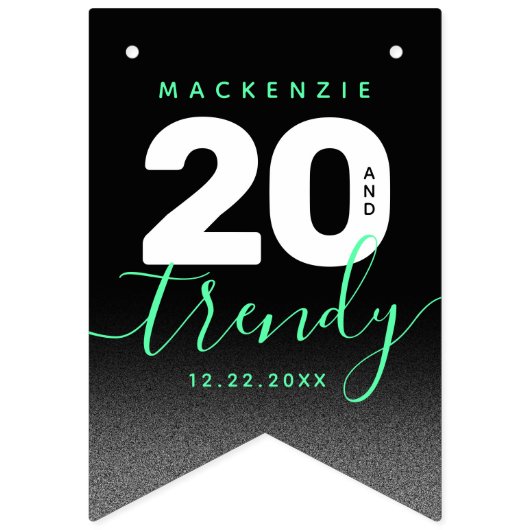 Modern Girly Mint Green 20 und Trendy Birthday Wimpelkette (Erste Fahne)