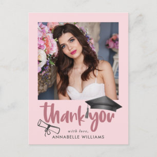 Modern Girly Pink Abschluss Vielen Dank Postkarte