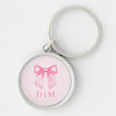 Modern Girly Pink Bow Monogram Schlüsselanhänger (Vorne)