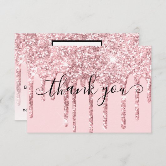 Modern Girly Pink Glitzer Drippings Promo Code Dankeskarte (Vorne/Hinten)