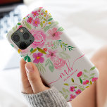 Modern girly pink green floral watercolor monogram Case-Mate iPhone hülle<br><div class="desc">Modern girly pink green floral watercolor monogram</div>
