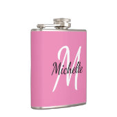 Modern Girly Pink Monogram Name + Initial Flachmann (Rechts)