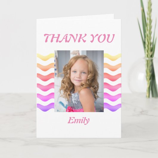 Modern Girly Pink Waves Birthday Photo Thank you Karte (Vorderseite)