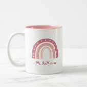 Modern Girly Rainbow Boho Pastel Pink Zweifarbige Tasse (Links)