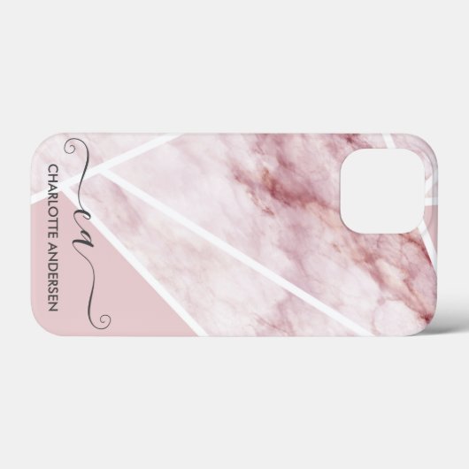 Modern Girly Rose Gold Geometric Monogram Name Case-Mate iPhone Hülle (Rückseite (Horizontal))