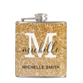 Modern Girly Shiny Gold Glitzer Name Monogram Flachmann (Vorderseite)