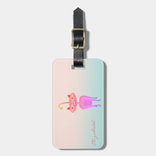 Modern Girly Whimsical Cat Gepäckanhänger (Vorderseite vertikal)