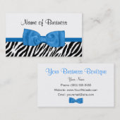 Modern Girly Zebra Print Hübsch Bright Blue Bow Visitenkarte (Vorne/Hinten)