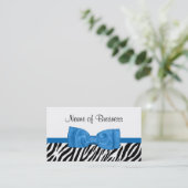Modern Girly Zebra Print Hübsch Bright Blue Bow Visitenkarte (Stehend Vorderseite)