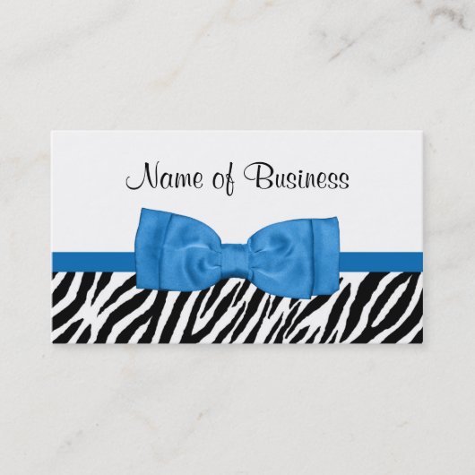 Modern Girly Zebra Print Hübsch Bright Blue Bow Visitenkarte (Vorderseite)