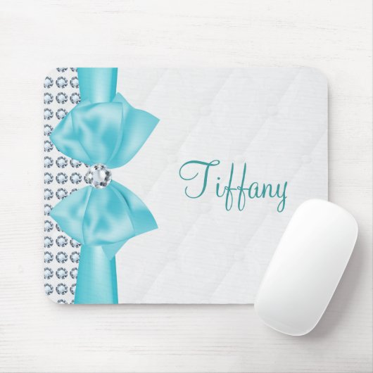 Modern Glam Aquamarin Türkis Bow & Diamonds Mousepad (Mit Mouse)