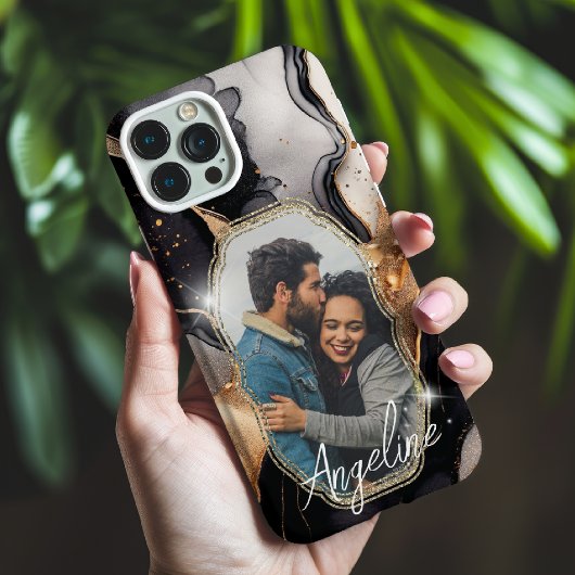 Modern Glam Black and Gold Name and Foto Case-Mate iPhone Hülle