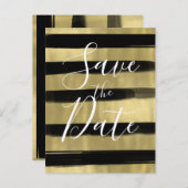 Modern Glam Black Gold Paint Stroke Save the Date Ankündigungspostkarte (Vorne/Hinten)