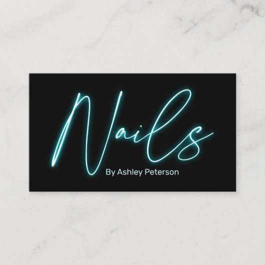 Modern glam blaue Neonnägel Skript-Logo qr-Code Visitenkarte (Vorderseite)