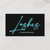 Modern glam blauer Neon Lashes Script Logo qr Code Visitenkarte (Vorderseite)