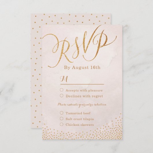 Modern glam blush rose gold calligraphy RSVP (Vorne/Hinten)