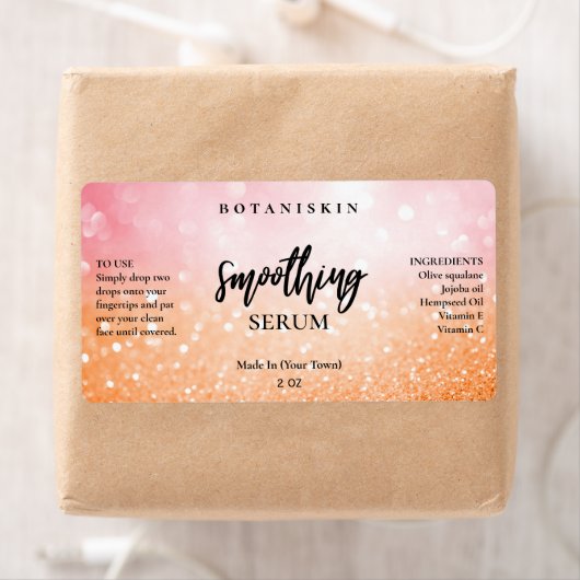 Modern Glam Bokeh Pink Orange Face Serum Labels (Insitu)
