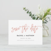 Modern Glam Chic Messe Rose Gold Save the Date (Stehend Vorderseite)